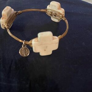 Chic Gold and Cream Cross Bracelet